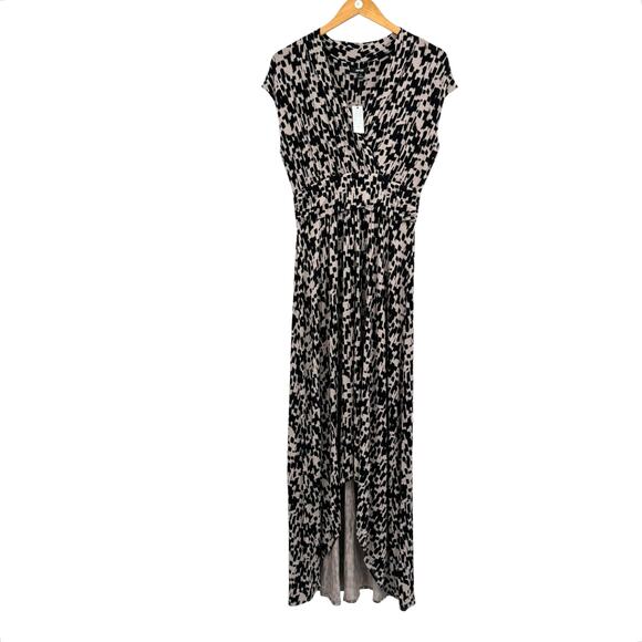 APT. 9 NWT Taupe & Black Bold Print Surplice V-neck Soft Knit Maxi Dress - Picture 7 of 11